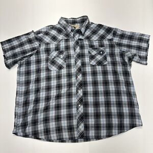 Wrangler Mens Western Pearl Snap Blue/Black/Gray Plaid Shirt‎